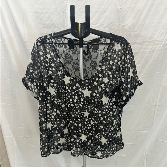 Maurices Tops - Maurices Black and White Sheer Blouse with Flutter Sleeves